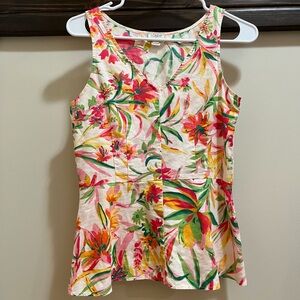 J. Crew Floral Sleeveless Peplum Top Size 00 Linen & Cotton Blend